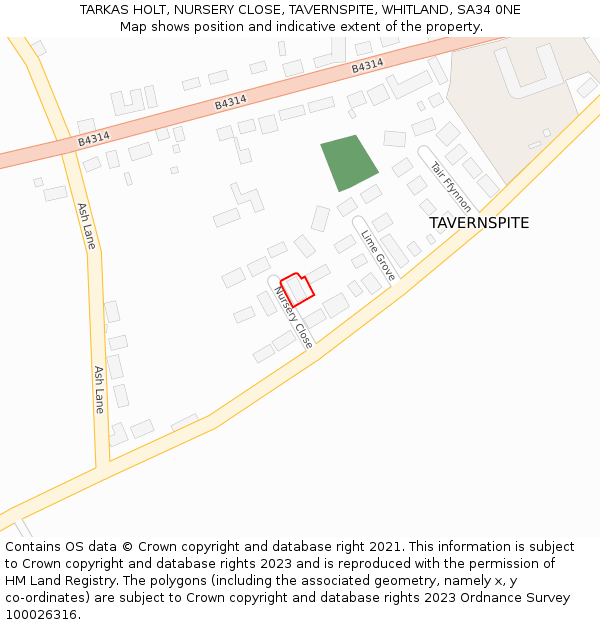 TARKAS HOLT, NURSERY CLOSE, TAVERNSPITE, WHITLAND, SA34 0NE: Location map and indicative extent of plot