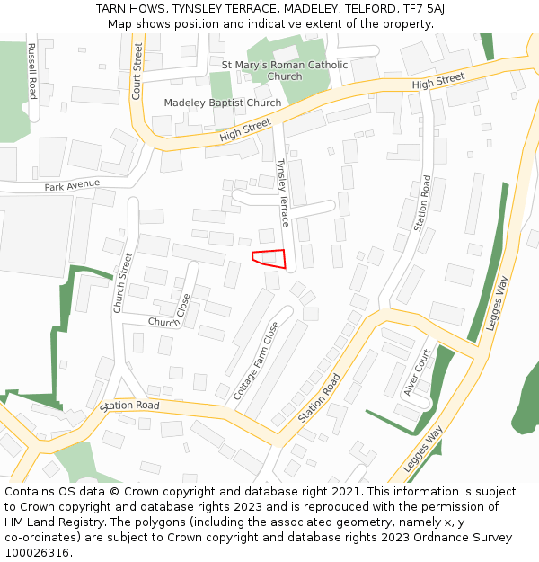 TARN HOWS, TYNSLEY TERRACE, MADELEY, TELFORD, TF7 5AJ: Location map and indicative extent of plot