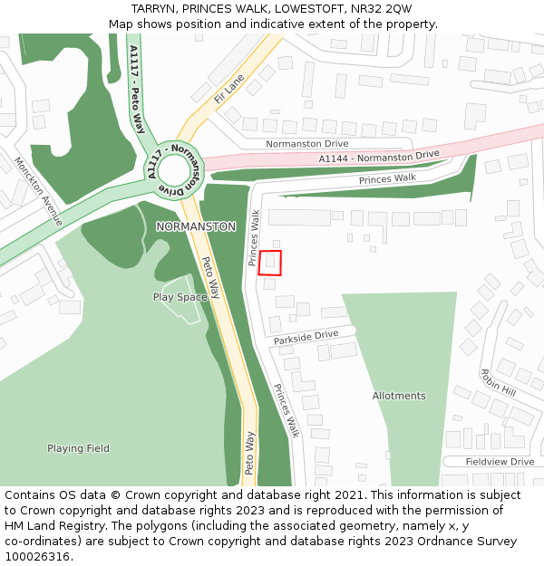 TARRYN, PRINCES WALK, LOWESTOFT, NR32 2QW: Location map and indicative extent of plot