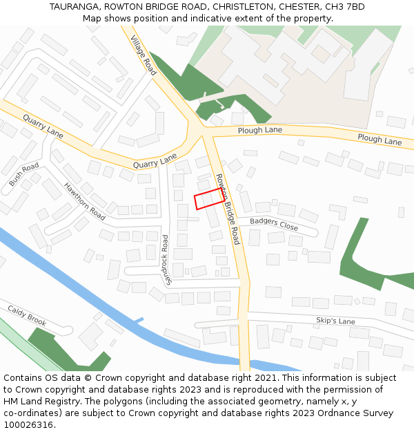 TAURANGA, ROWTON BRIDGE ROAD, CHRISTLETON, CHESTER, CH3 7BD: Location map and indicative extent of plot