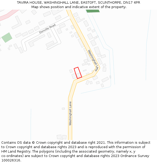 TAVIRA HOUSE, WASHINGHALL LANE, EASTOFT, SCUNTHORPE, DN17 4PR: Location map and indicative extent of plot