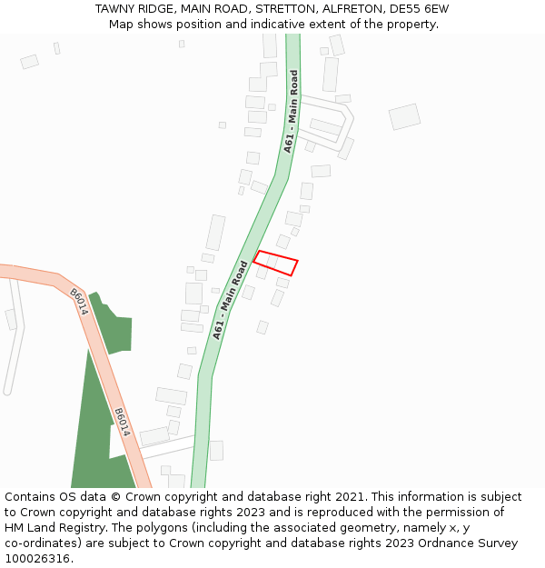TAWNY RIDGE, MAIN ROAD, STRETTON, ALFRETON, DE55 6EW: Location map and indicative extent of plot