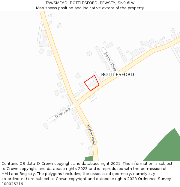 TAWSMEAD, BOTTLESFORD, PEWSEY, SN9 6LW: Location map and indicative extent of plot