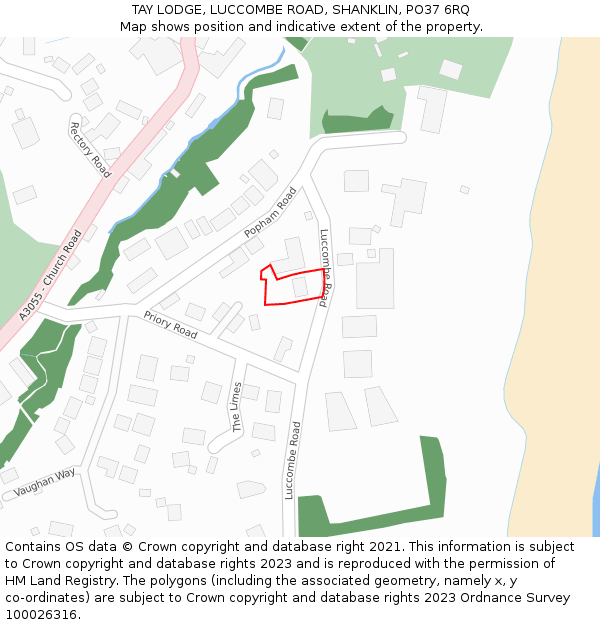 TAY LODGE, LUCCOMBE ROAD, SHANKLIN, PO37 6RQ: Location map and indicative extent of plot