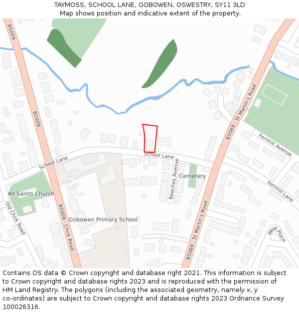 TAYMOSS, SCHOOL LANE, GOBOWEN, OSWESTRY, SY11 3LD: Location map and indicative extent of plot