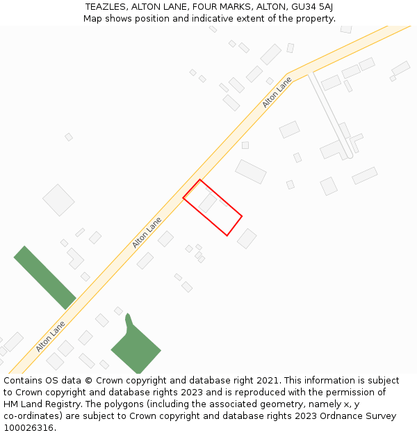 TEAZLES, ALTON LANE, FOUR MARKS, ALTON, GU34 5AJ: Location map and indicative extent of plot