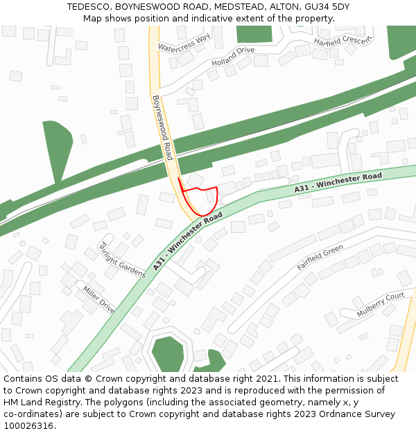 TEDESCO, BOYNESWOOD ROAD, MEDSTEAD, ALTON, GU34 5DY: Location map and indicative extent of plot