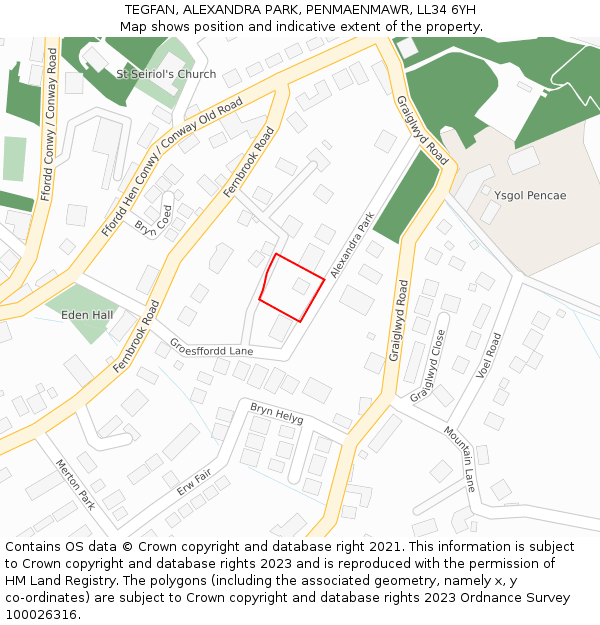 TEGFAN, ALEXANDRA PARK, PENMAENMAWR, LL34 6YH: Location map and indicative extent of plot