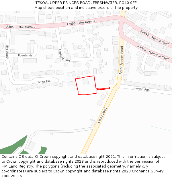 TEKOA, UPPER PRINCES ROAD, FRESHWATER, PO40 9EF: Location map and indicative extent of plot