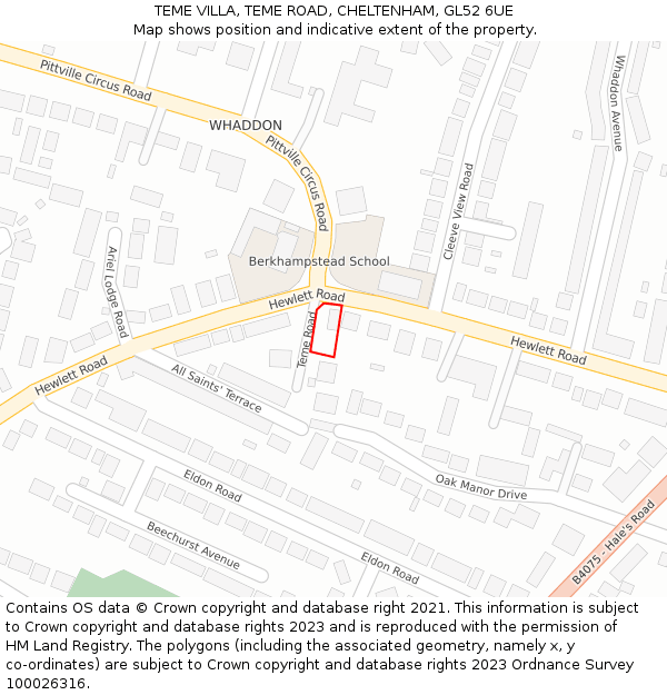 TEME VILLA, TEME ROAD, CHELTENHAM, GL52 6UE: Location map and indicative extent of plot