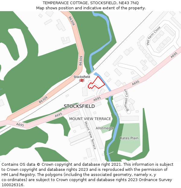 TEMPERANCE COTTAGE, STOCKSFIELD, NE43 7NQ: Location map and indicative extent of plot