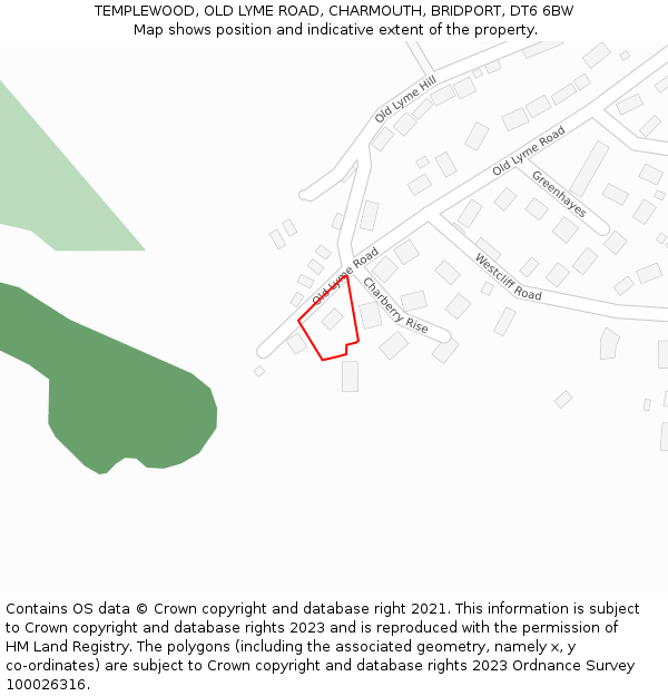 TEMPLEWOOD, OLD LYME ROAD, CHARMOUTH, BRIDPORT, DT6 6BW: Location map and indicative extent of plot