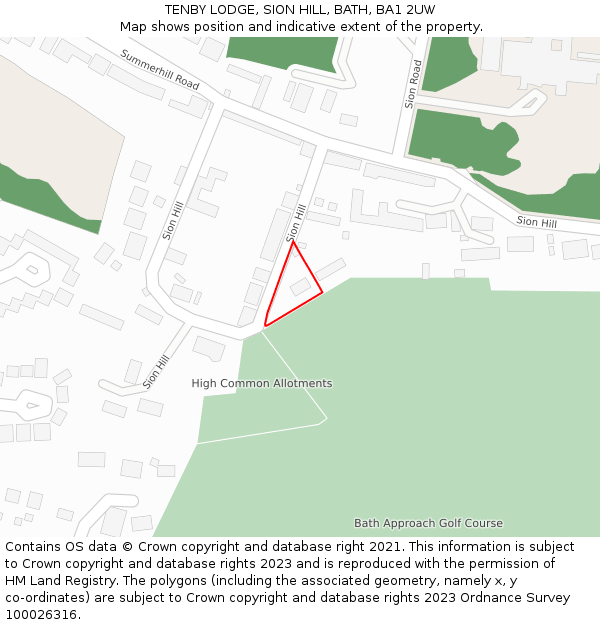 TENBY LODGE, SION HILL, BATH, BA1 2UW: Location map and indicative extent of plot