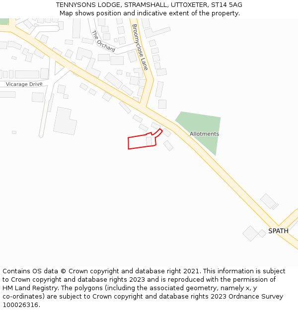 TENNYSONS LODGE, STRAMSHALL, UTTOXETER, ST14 5AG: Location map and indicative extent of plot