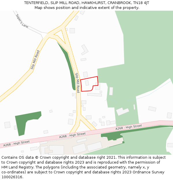 TENTERFIELD, SLIP MILL ROAD, HAWKHURST, CRANBROOK, TN18 4JT: Location map and indicative extent of plot