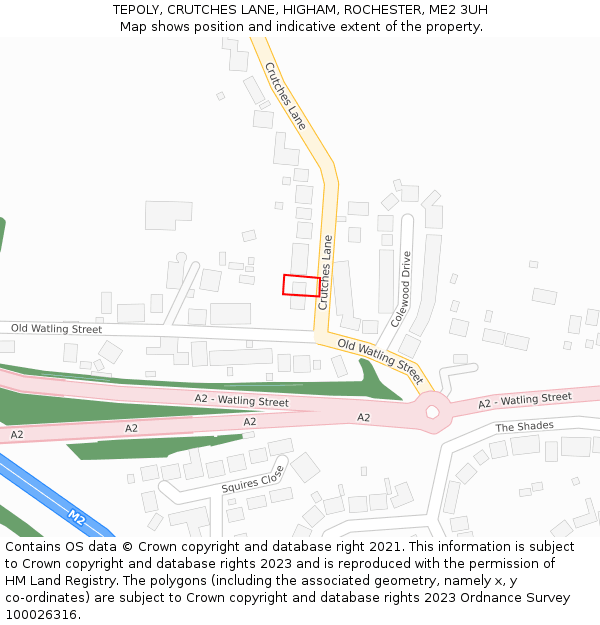 TEPOLY, CRUTCHES LANE, HIGHAM, ROCHESTER, ME2 3UH: Location map and indicative extent of plot