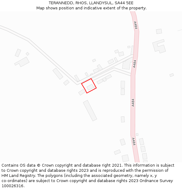 TERANNEDD, RHOS, LLANDYSUL, SA44 5EE: Location map and indicative extent of plot