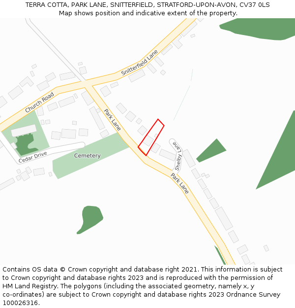 TERRA COTTA, PARK LANE, SNITTERFIELD, STRATFORD-UPON-AVON, CV37 0LS: Location map and indicative extent of plot