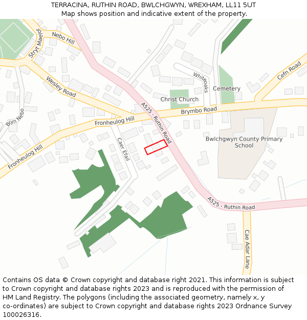 TERRACINA, RUTHIN ROAD, BWLCHGWYN, WREXHAM, LL11 5UT: Location map and indicative extent of plot