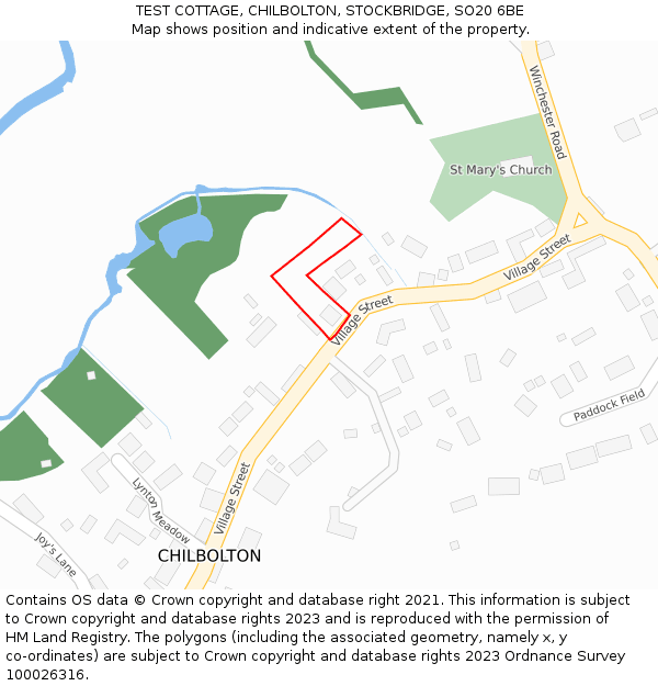 TEST COTTAGE, CHILBOLTON, STOCKBRIDGE, SO20 6BE: Location map and indicative extent of plot