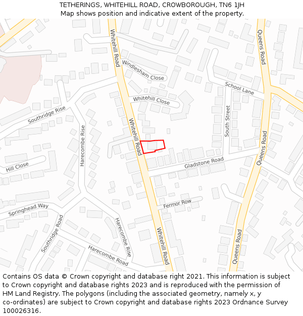 TETHERINGS, WHITEHILL ROAD, CROWBOROUGH, TN6 1JH: Location map and indicative extent of plot