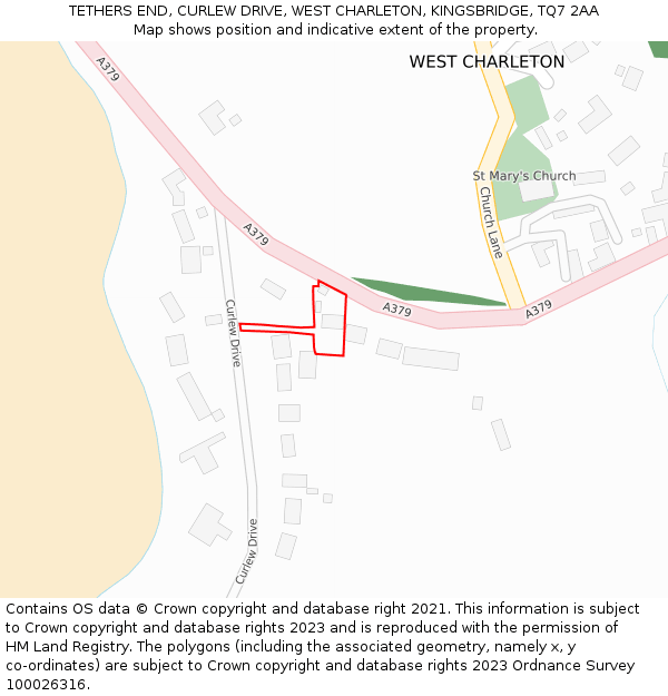 TETHERS END, CURLEW DRIVE, WEST CHARLETON, KINGSBRIDGE, TQ7 2AA: Location map and indicative extent of plot