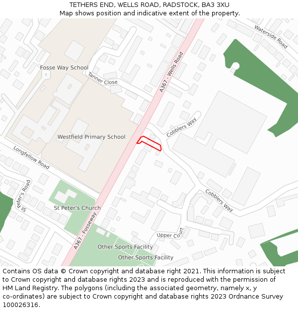 TETHERS END, WELLS ROAD, RADSTOCK, BA3 3XU: Location map and indicative extent of plot