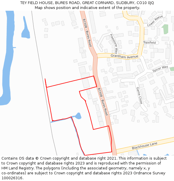 TEY FIELD HOUSE, BURES ROAD, GREAT CORNARD, SUDBURY, CO10 0JQ: Location map and indicative extent of plot