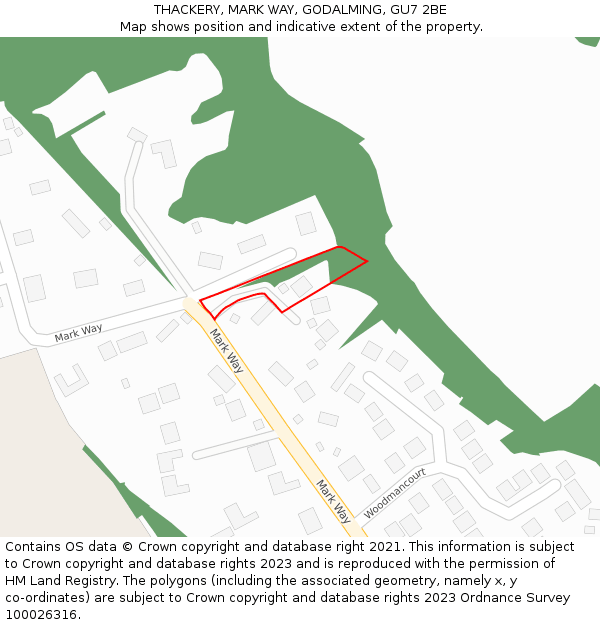 THACKERY, MARK WAY, GODALMING, GU7 2BE: Location map and indicative extent of plot