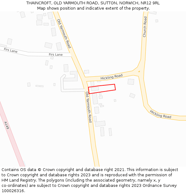 THAINCROFT, OLD YARMOUTH ROAD, SUTTON, NORWICH, NR12 9RL: Location map and indicative extent of plot