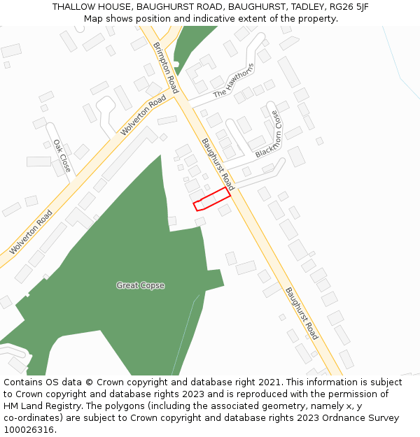 THALLOW HOUSE, BAUGHURST ROAD, BAUGHURST, TADLEY, RG26 5JF: Location map and indicative extent of plot