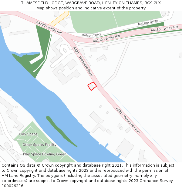 THAMESFIELD LODGE, WARGRAVE ROAD, HENLEY-ON-THAMES, RG9 2LX: Location map and indicative extent of plot