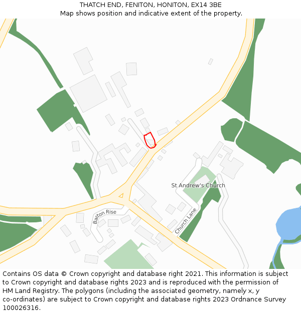 THATCH END, FENITON, HONITON, EX14 3BE: Location map and indicative extent of plot
