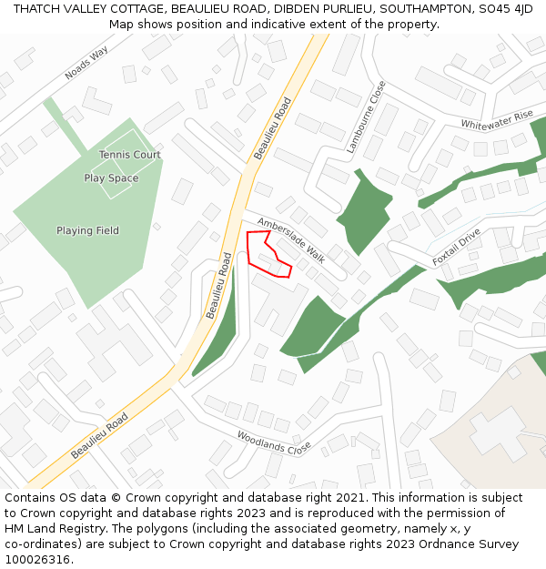 THATCH VALLEY COTTAGE, BEAULIEU ROAD, DIBDEN PURLIEU, SOUTHAMPTON, SO45 4JD: Location map and indicative extent of plot