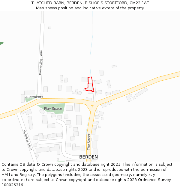 THATCHED BARN, BERDEN, BISHOP'S STORTFORD, CM23 1AE: Location map and indicative extent of plot