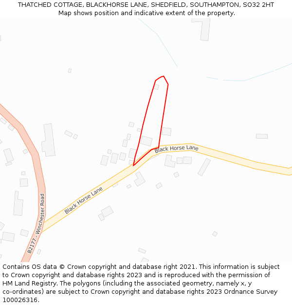 THATCHED COTTAGE, BLACKHORSE LANE, SHEDFIELD, SOUTHAMPTON, SO32 2HT: Location map and indicative extent of plot