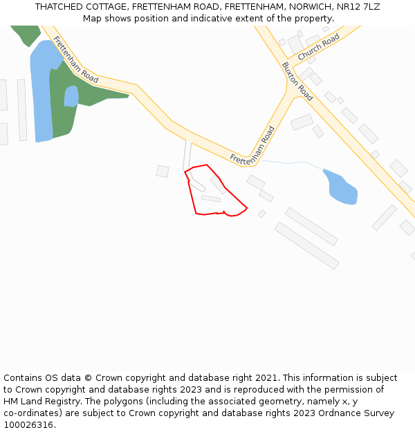 THATCHED COTTAGE, FRETTENHAM ROAD, FRETTENHAM, NORWICH, NR12 7LZ: Location map and indicative extent of plot