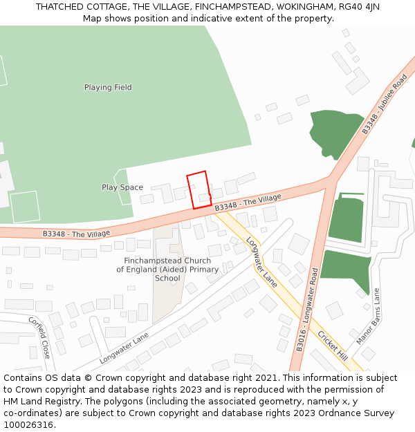 THATCHED COTTAGE, THE VILLAGE, FINCHAMPSTEAD, WOKINGHAM, RG40 4JN: Location map and indicative extent of plot