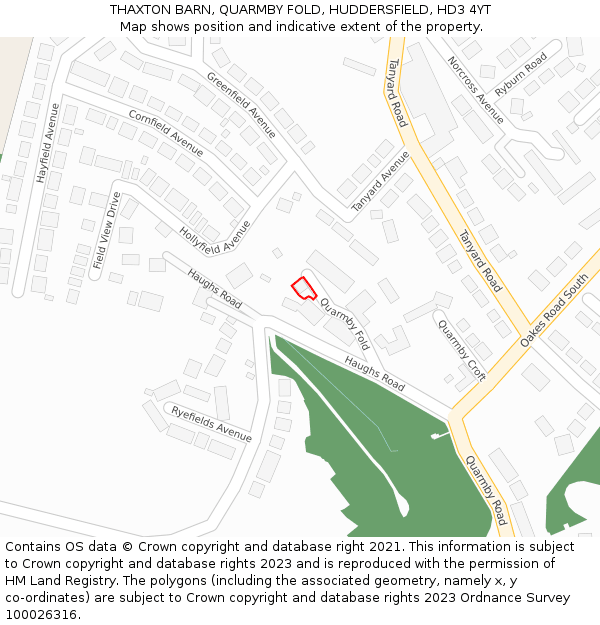 THAXTON BARN, QUARMBY FOLD, HUDDERSFIELD, HD3 4YT: Location map and indicative extent of plot