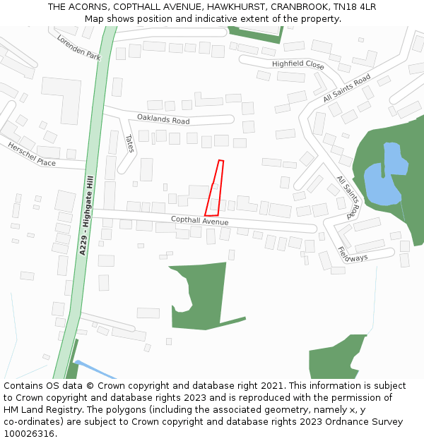 THE ACORNS, COPTHALL AVENUE, HAWKHURST, CRANBROOK, TN18 4LR: Location map and indicative extent of plot