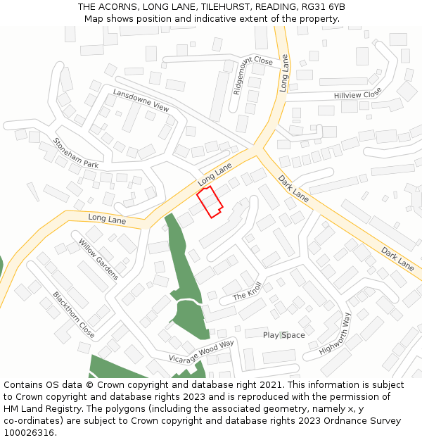 THE ACORNS, LONG LANE, TILEHURST, READING, RG31 6YB: Location map and indicative extent of plot