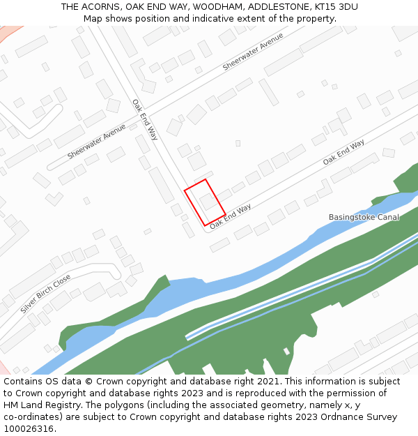 THE ACORNS, OAK END WAY, WOODHAM, ADDLESTONE, KT15 3DU: Location map and indicative extent of plot