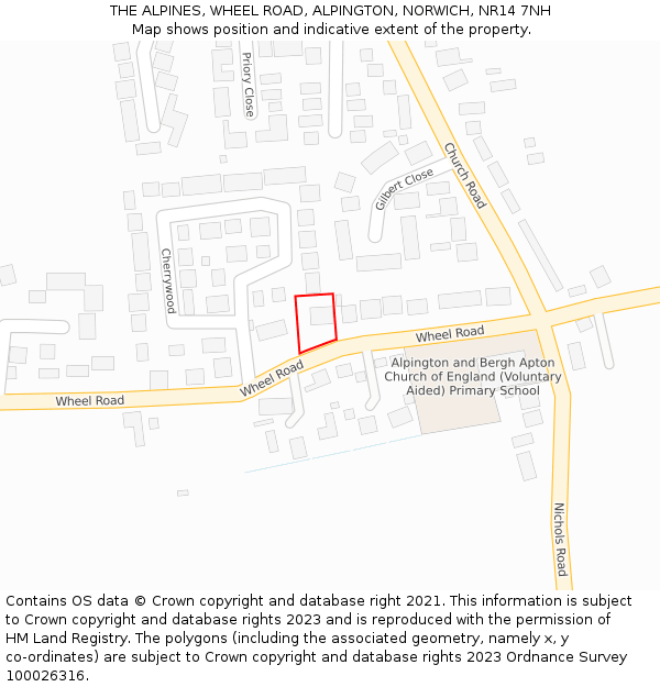 THE ALPINES, WHEEL ROAD, ALPINGTON, NORWICH, NR14 7NH: Location map and indicative extent of plot