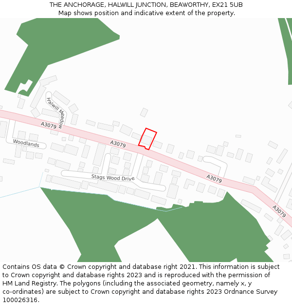 THE ANCHORAGE, HALWILL JUNCTION, BEAWORTHY, EX21 5UB: Location map and indicative extent of plot