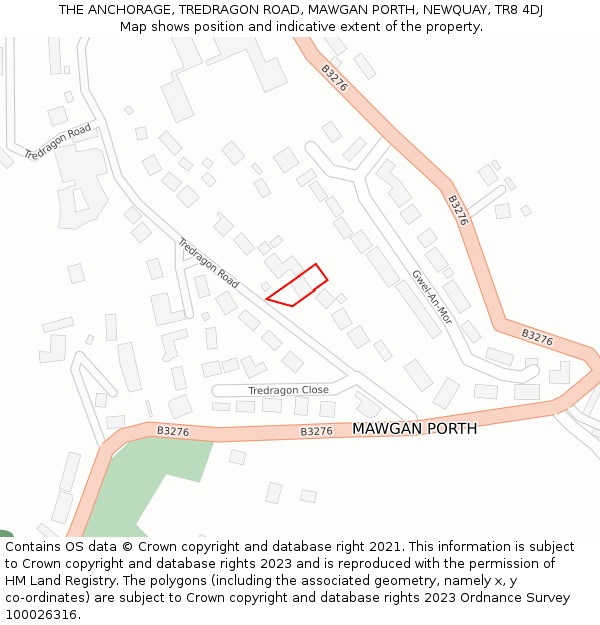 THE ANCHORAGE, TREDRAGON ROAD, MAWGAN PORTH, NEWQUAY, TR8 4DJ: Location map and indicative extent of plot