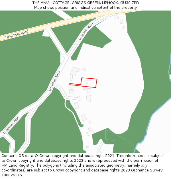 THE ANVIL COTTAGE, GRIGGS GREEN, LIPHOOK, GU30 7PD: Location map and indicative extent of plot