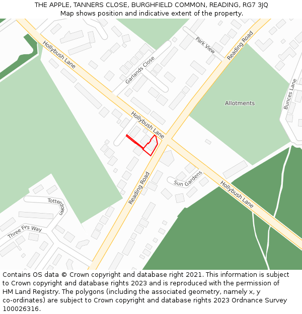 THE APPLE, TANNERS CLOSE, BURGHFIELD COMMON, READING, RG7 3JQ: Location map and indicative extent of plot