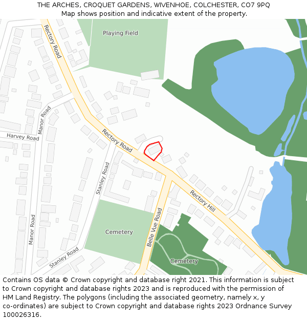 THE ARCHES, CROQUET GARDENS, WIVENHOE, COLCHESTER, CO7 9PQ: Location map and indicative extent of plot