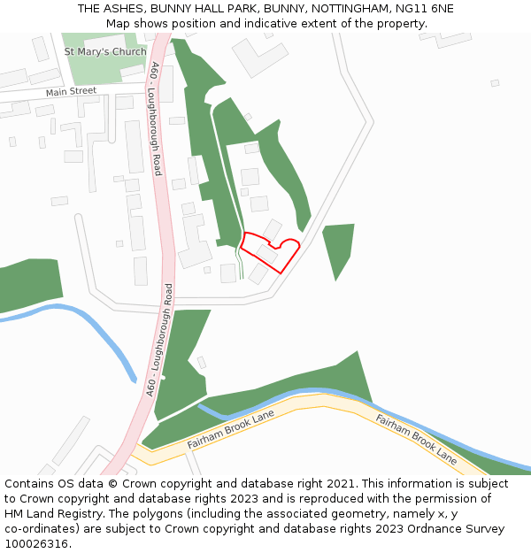 THE ASHES, BUNNY HALL PARK, BUNNY, NOTTINGHAM, NG11 6NE: Location map and indicative extent of plot