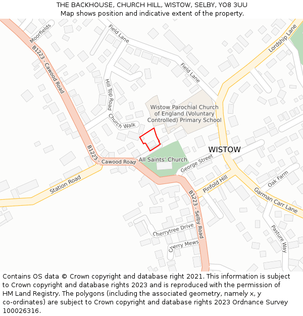 THE BACKHOUSE, CHURCH HILL, WISTOW, SELBY, YO8 3UU: Location map and indicative extent of plot